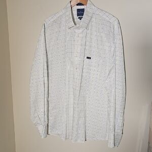 Faconnable Mens White and Blue Checkered Shirt Size XXL. 100% Cotton France